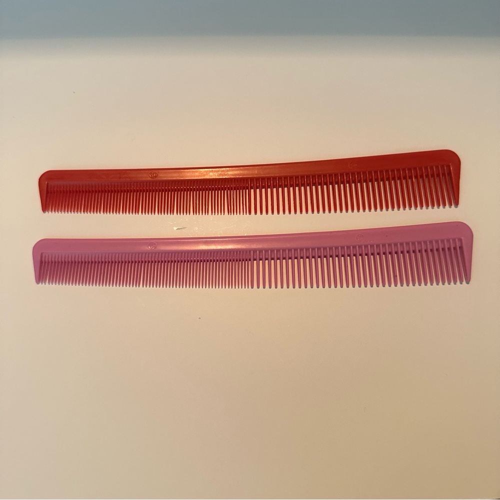 Vintage 7.25" Tapered Barber Cutting/Styling Comb Pink & Red 2 Pk - Made In USA